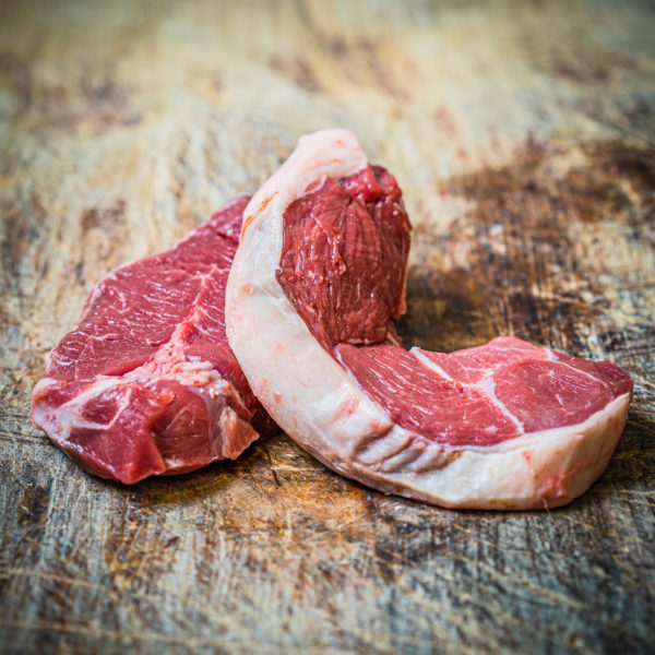 Organic home bred lamb leg steaks